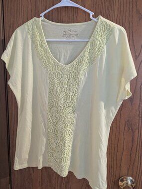 Chico's Short Sleeve Crochet Lace TShirt Chartreuse Yellow/Green Summer 2 (L)
